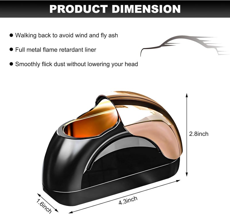 Wevdn Car Ashtray with Lid, Portable Smokeless Automotive Ashtray with LED Light, Windproof, Modern Style, Black & Golden - Image 2
